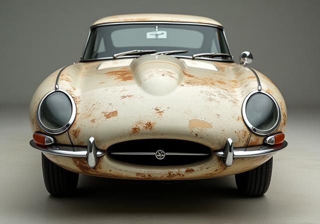 Before restoration image of a Jaguar E-Type Series 1.